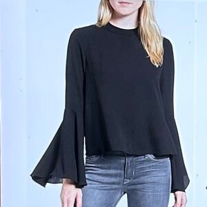 Chelsea28 Navy Well Textured Bell Sleeve Top Size XXS